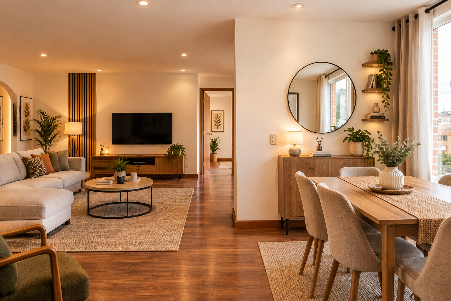 Salon meublé en style contemporain